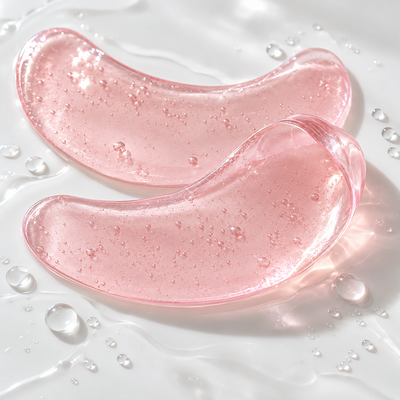 Pink hydrogel eye patches with fresh water droplets